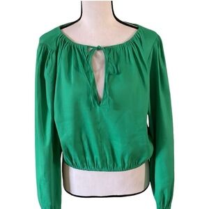 Gianni Bini Emerald Green Peasant Tie-Neck linen Blouse